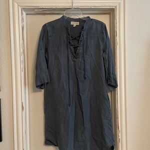 Anthropologie Charcoal Lace-Up Long Sleeve Dress